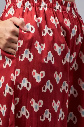 Winered woman rust ikat printed front opening co-ord set