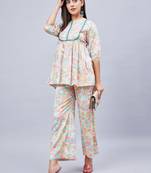 Winered woman off-white floral print with embroidered co-ord set