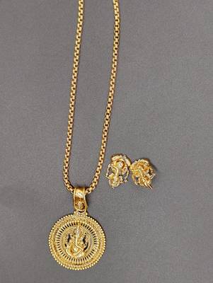 BEAUTIFUL GOLD PLATED GANESH PENDANT SET WITH EARRING | TEMPLE JEWELLERY 4