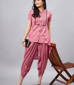 Winered woman hi-low kurta and dhoti set