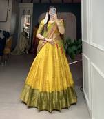 Yellow Kanjivaram Style Zari Weaving Work Lehenga Choli Set