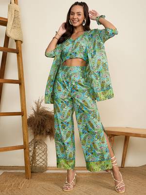 Winered woman green paisley print border co-ord set 1
