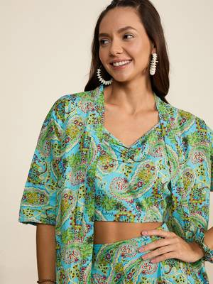Winered woman green paisley print border co-ord set 5
