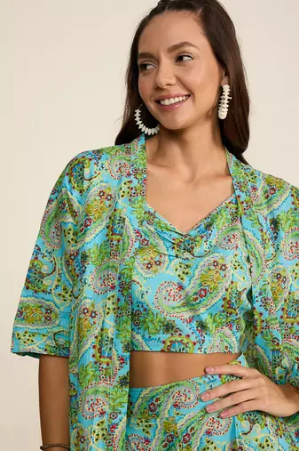 Winered woman green paisley print border co-ord set
