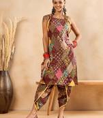 Winered woman maroon print strap kurta & dhoti co-ord set