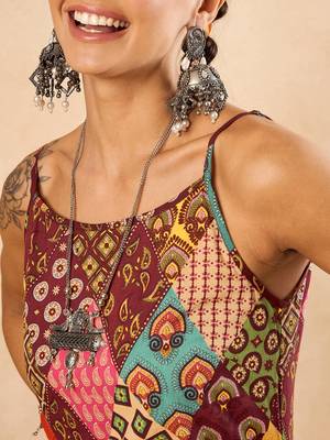 Winered woman maroon print strap kurta & dhoti co-ord set 5