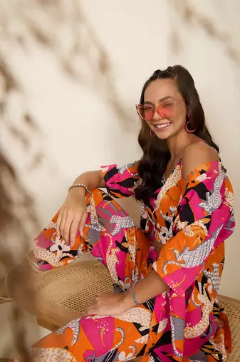 Winered women orange tiger printed 3pcs pant set