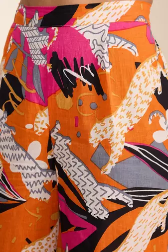 Winered women orange tiger printed 3pcs pant set