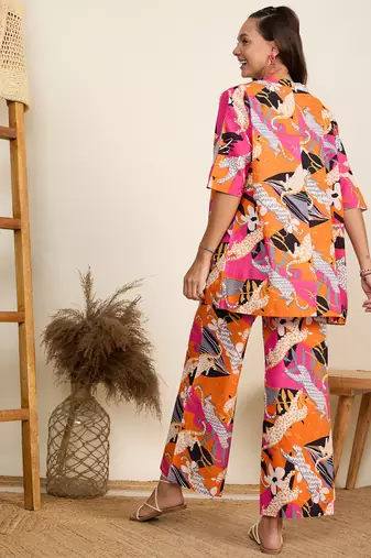 Winered women orange tiger printed 3pcs pant set
