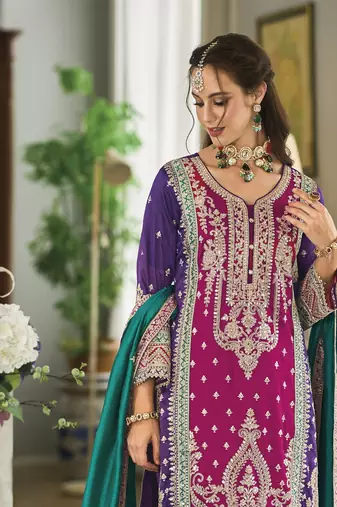 Pink Colour Embroidered Attractive Party Wear  SILK SALWAR SUITS