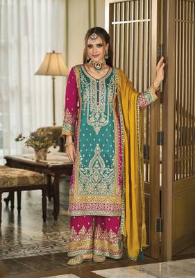 Multi  Self Design Bollywood SILK SALWAR SUITS  1