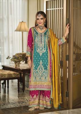Multi  Self Design Bollywood SILK SALWAR SUITS  3