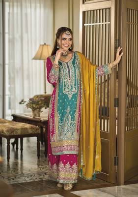 Multi  Self Design Bollywood SILK SALWAR SUITS  5