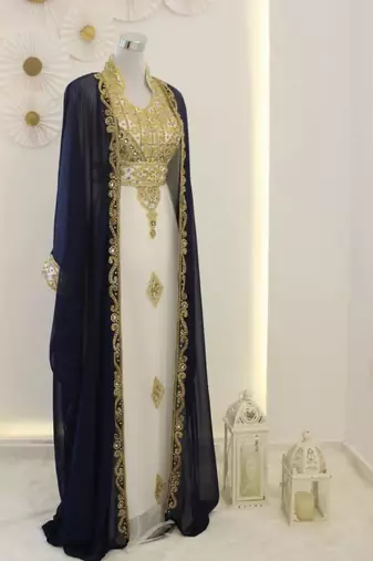 Blue and White Georgette Zari Work Kaftan