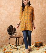 Mustard yellow and green ajarakh printed tunic