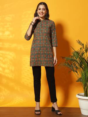 Pine green and red ajarakh printed tunic 1