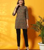 Pine green and red ajarakh printed tunic