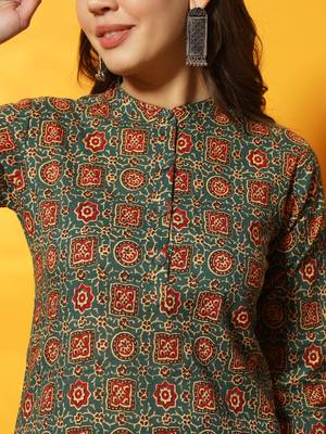 Pine green and red ajarakh printed tunic 2