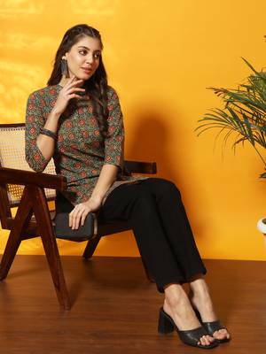 Pine green and red ajarakh printed tunic 5