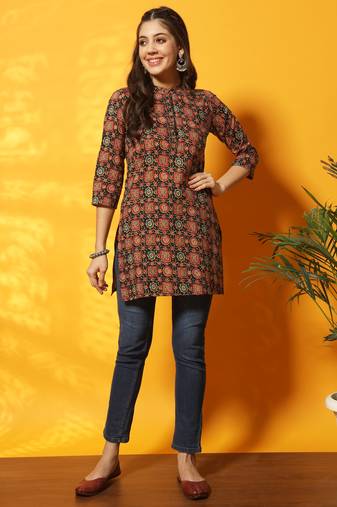 Black and red ajarakh printed tunic