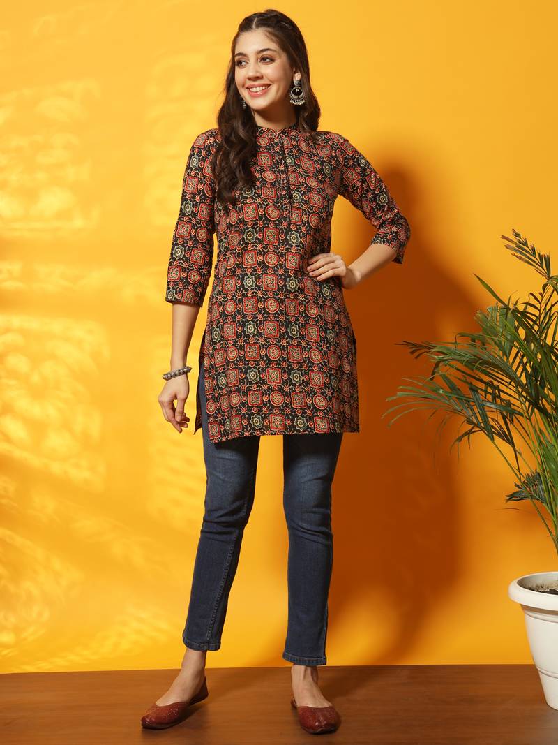 Black and red ajarakh printed tunic