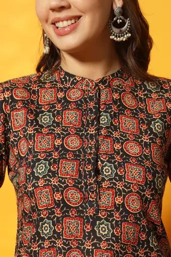Black and red ajarakh printed tunic