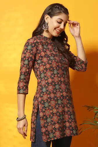 Black and red ajarakh printed tunic