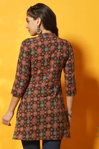 Black and red ajarakh printed tunic