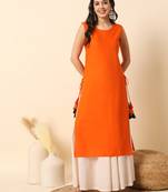 Orange solid round neck sleeveless straight calf length kurta