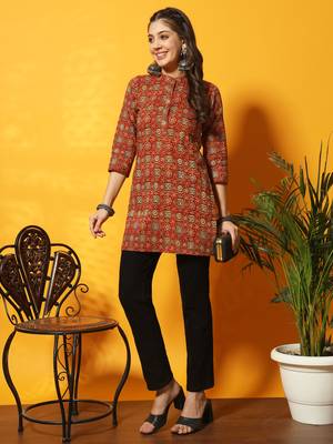 Maroon and black ajarakh printed tunic 1