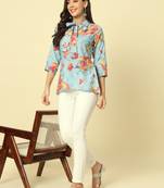 Women sky blue abstract printed top