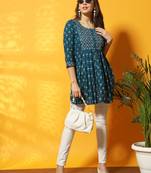 Teal blue and white bagru printed tunic