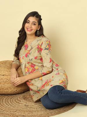 Women beige abstract printed top 1