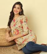 Women beige abstract printed top