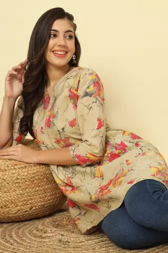Women beige abstract printed top