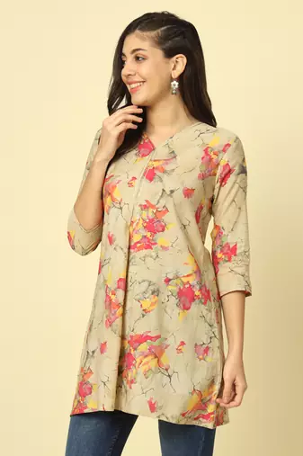 Women beige abstract printed top