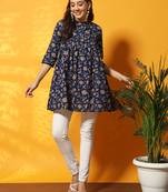 Indigo and maroon floral bagru printed tunic