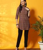 Brown and mustard yellow floral bagru printed tunic