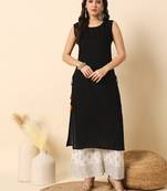 Black solid round neck sleeveless straight calf length kurta