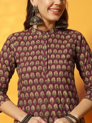 Brown and mustard yellow floral bagru printed tunic 2