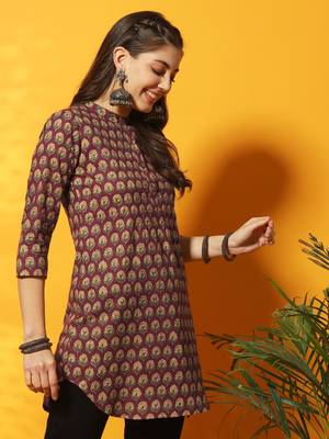 Brown and mustard yellow floral bagru printed tunic 3