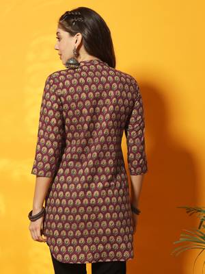 Brown and mustard yellow floral bagru printed tunic 4