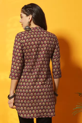 Brown and mustard yellow floral bagru printed tunic
