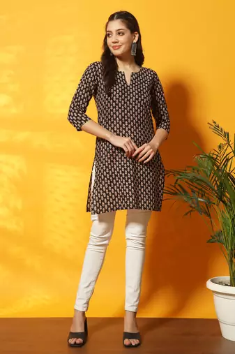 Black and maroon floral bagru printed tunic