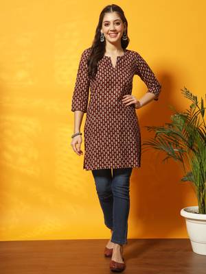 Brown and black floral bagru printed tunic 1