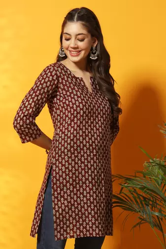 Brown and black floral bagru printed tunic