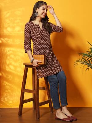 Brown and black floral bagru printed tunic 5