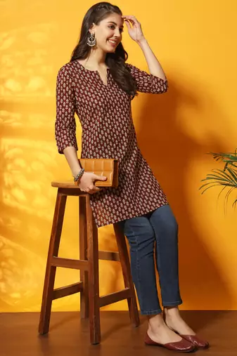 Brown and black floral bagru printed tunic