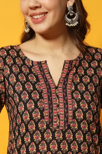 Black and multi floral bagru printed tunic