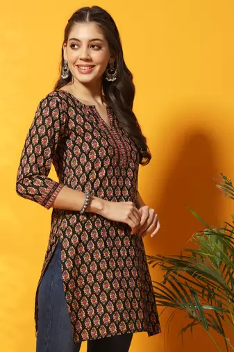 Black and multi floral bagru printed tunic